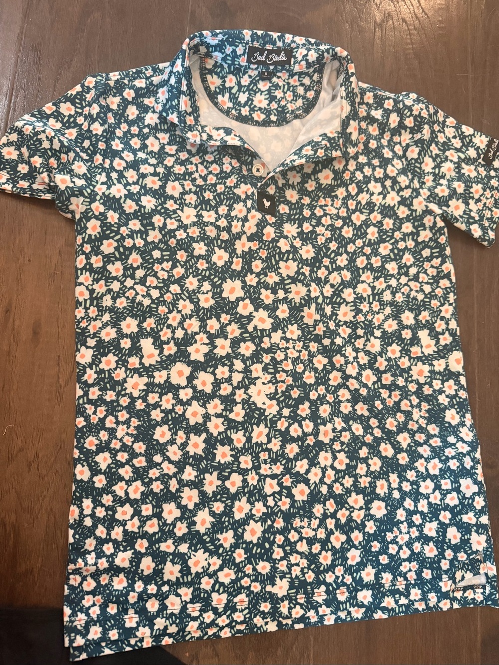 Bad Birdie Kids Floral Polo in Teal, Cream, and Pink